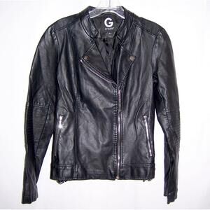 G by Guess Black Faux Leather Moto Jacket - Women's M -Zippered
